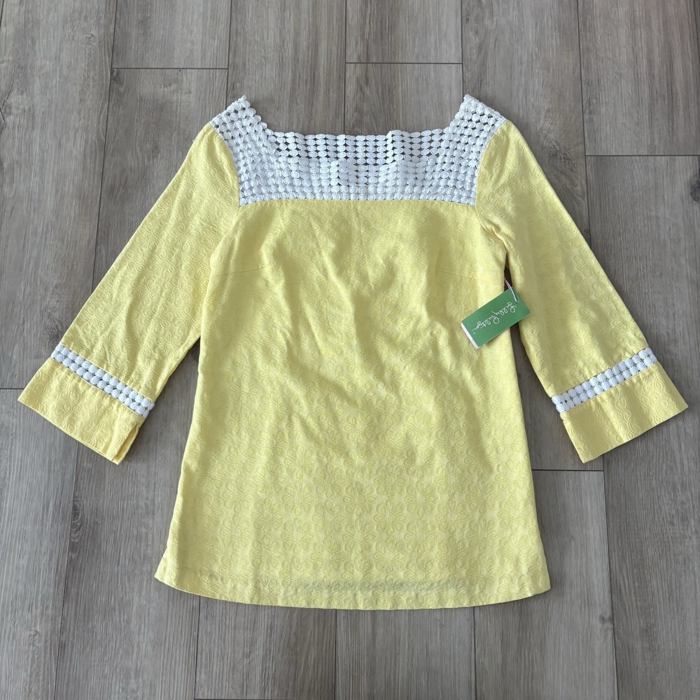 Lilly Pulitzer‎ Bees Knees Tunic Jacquard Floral Lemon Yellow 10 Feminine NWT